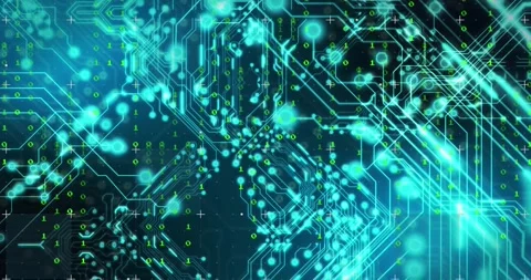 Animation of binary coding and glowing microprocessor connections against blue Vídeo Stock 329689999