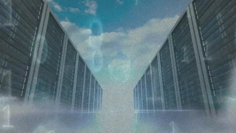 Animation of binary coding and human over servers Stock Footage 330255239