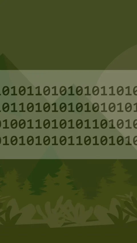 Animation of binary coding and icons over landscape 스톡 동영상 343640838