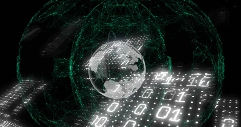 Animation of binary coding and network of connections over spinning globe Stock Footage 328010575