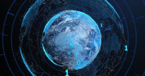 Animation of binary coding and network of connections over globe against blue Stock Footage 330295098