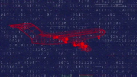 Animation of binary coding and plane on blue background Stock Footage 329710228