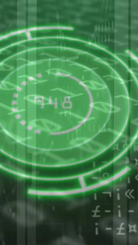 Animation of binary coding and scope scanning over server room 스톡 동영상 341976721