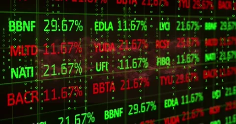 Animation of binary coding and stock market data processing over digital wave on Stock Footage 325965895