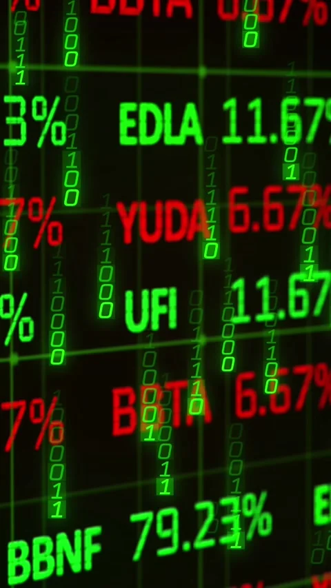 Animation of binary coding and stock market data processing against black Vídeos de archivo 344693157