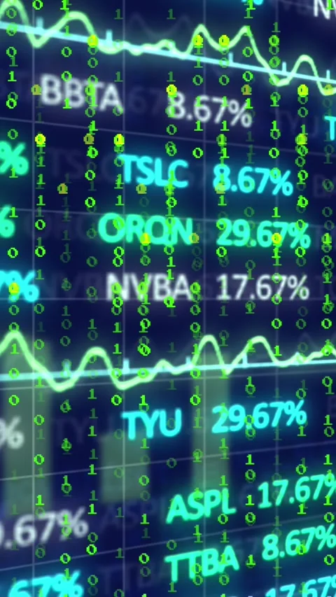 Animation of binary coding and stock market data processing against blue Vídeos de archivo 344706189