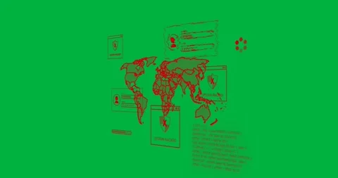 Animation of binary coding and virus data processing over world map Stock Footage 317925675