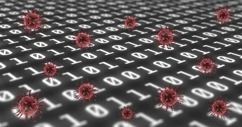 Animation of binary coding and virus cells on black background Stock Footage 328969352