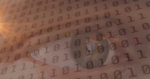 Animation of binary coding data processing over woman's eye Video stock 152238601