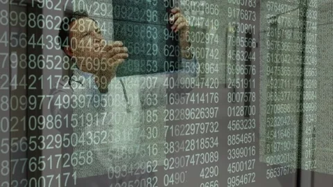 Animation of binary coding data processing over male doctor with x ray scan Stock Footage 164575491