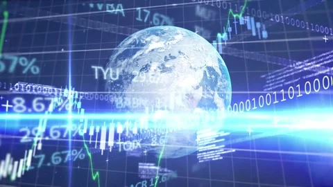 Animation of binary coding, data processing over globe and grid on blue Stock Footage 171170577