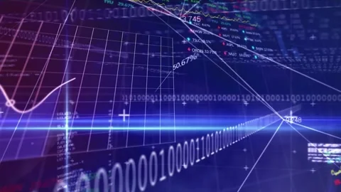 Animation of binary coding, data processing over grid on blue background Stock Footage 171170596
