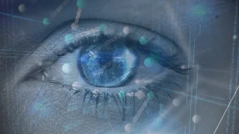 Animation of binary coding, data processing and dna strand spinning over blue Video stock 171617995