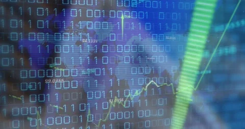 Animation of binary coding data processing over world map against black Stock Footage 244786414