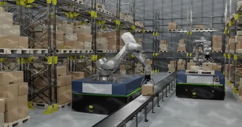 Animation of binary coding data processing over warehouse Stock-Footage 250072732