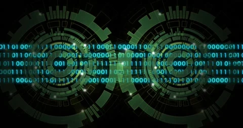 Animation of binary coding data processing over scopes on black background Video stock 255170167