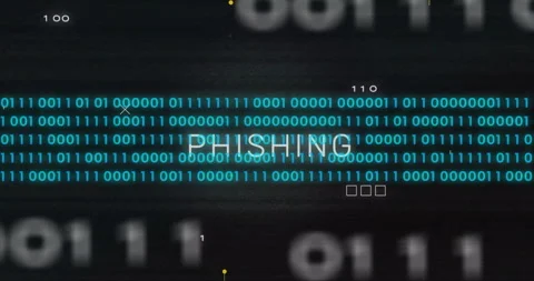 Animation of binary coding data processing over phishing text Stock Footage 265565316