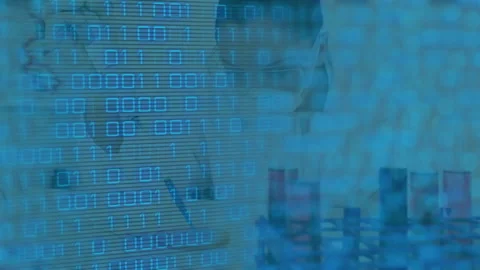 Animation of binary coding data processing over male scientist in laboratory Stock Footage 266184546