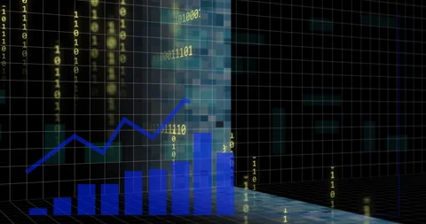 Animation of binary coding, data processing and statistics over dark background Stock Footage 306717300