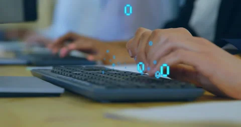 Animation of binary coding data processing over diverse business people using Stock Footage 307471179