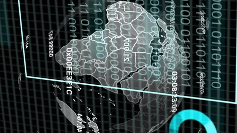 Animation of binary coding data processing and globe over black background Stock Footage 312569240