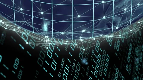 Animation of binary coding data processing over globe Stock Footage 312673296