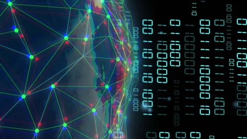 Animation of binary coding data processing over globe Stock Footage 312673297
