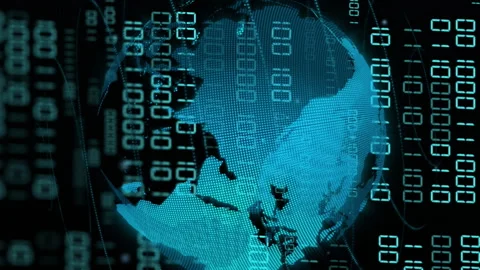 Animation of binary coding data processing over globe Stock Footage 312848737