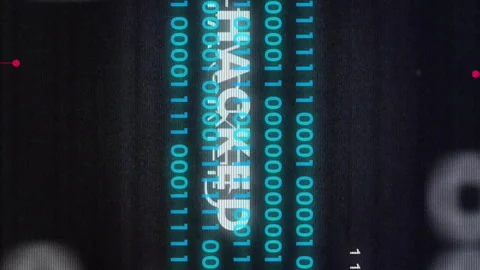 Animation of binary coding data processing over hacked text Stock Footage 313339084