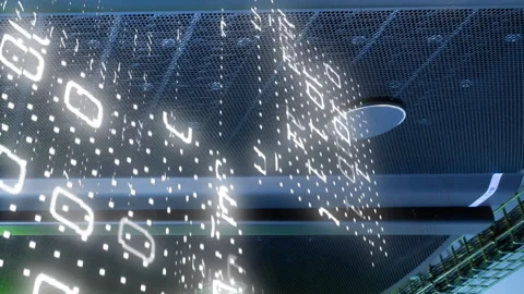 Animation of binary coding data processing against computer server room Stock Footage 314614405
