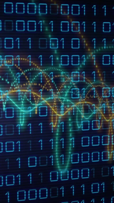Animation of binary coding data processing with glowing neon light trails Stock Footage 319415957