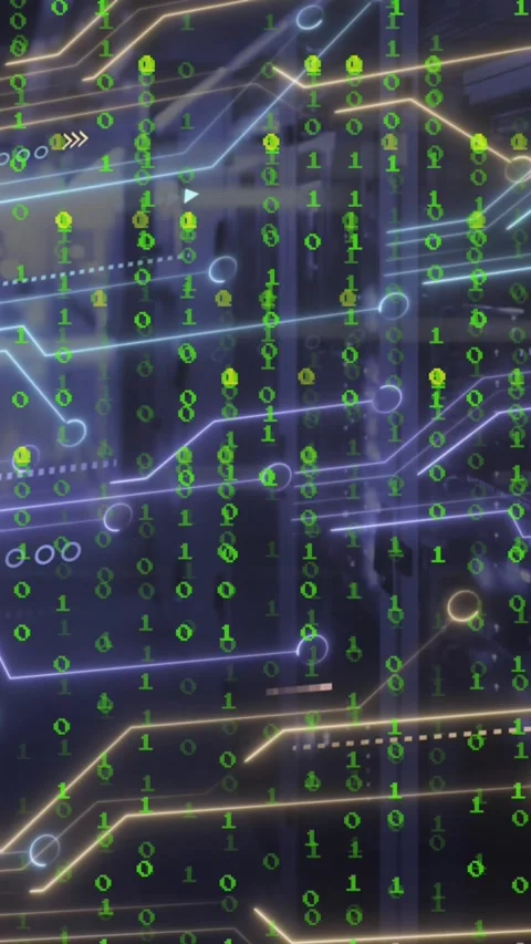 Animation of binary coding data processing over computer motherboard Stock Footage 319458455