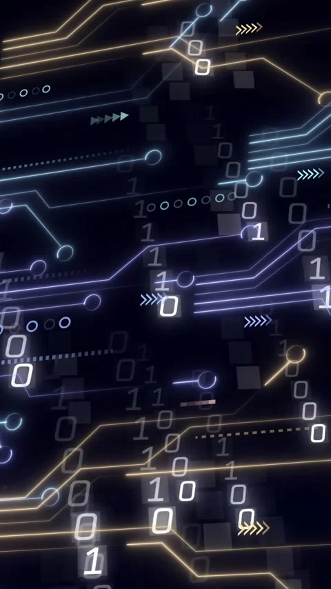 Animation of binary coding data processing over black background Stock Footage 323782598