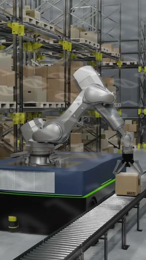 Animation of binary coding data processing over warehouse Stock-Footage 323782960