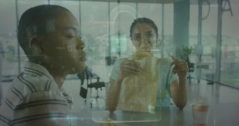 Animation of binary coding data processing over male and female doctor Stock Footage 326033701