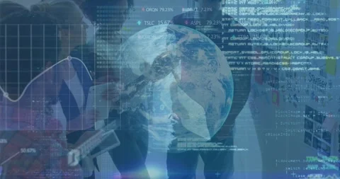 Animation of binary coding, data processing and globe over diverse business Stock Footage 326035285