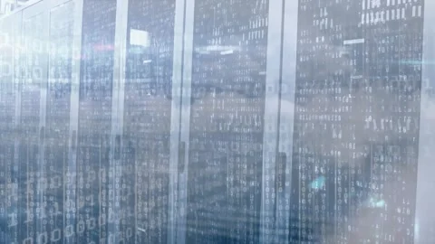 Animation of binary coding data processing against computer servers Stock Footage 326185783