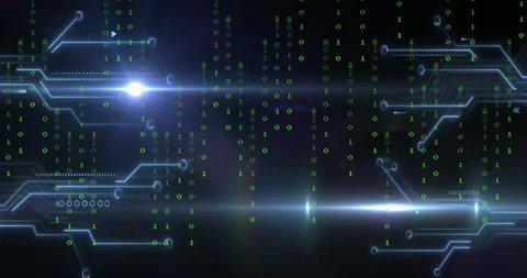 Animation of binary coding data processing over computer motherboard Stock Footage 326411842