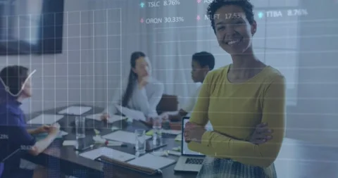 Animation of binary coding data processing over smiling delivery man Stock Footage 327198723