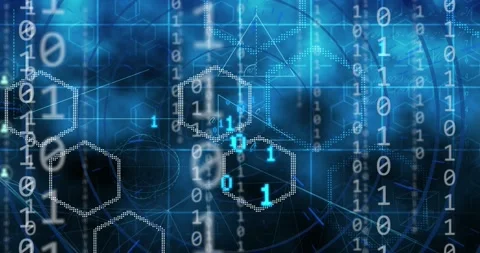 Animation of binary coding, data processing over computer circuit board Stock Footage 328091142