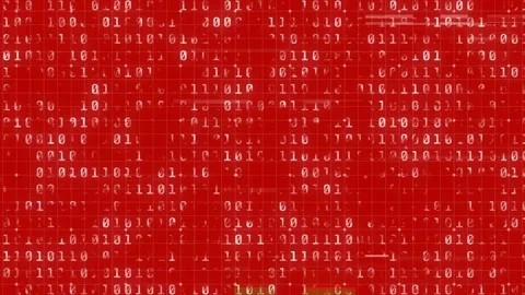 Animation of binary coding data processing on red background Stock Footage 328243019