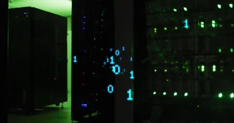 Animation of binary coding data processing over computer servers Stock Footage 328257218