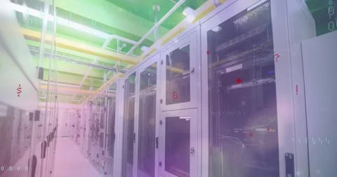 Animation of binary coding data processing, symbols and glowing spots of light Stock Footage 329517524
