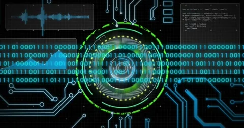 Animation of binary coding data processing over circuit board Stock Footage 329708040
