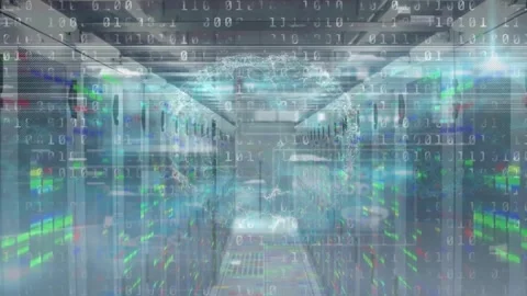 Animation of binary coding data processing and human brain icon against computer Stock Footage 329770029