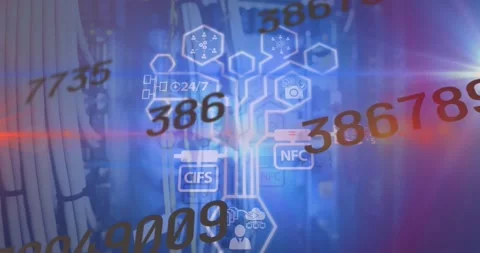 Animation of binary coding data processing over background Stock Footage 329858009