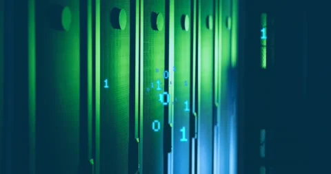 Animation of binary coding data processing over computer servers Stock Footage 329858468