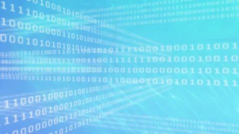 Animation of binary coding data processing against blue gradient background Stock Footage 329972133