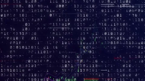 Animation of binary coding data processing over dark background Stock Footage 329987253