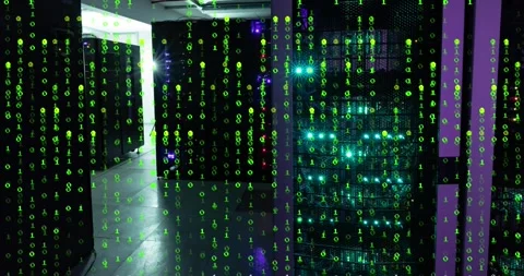 Animation of binary coding, data processing over computer servers Stock Footage 330338984